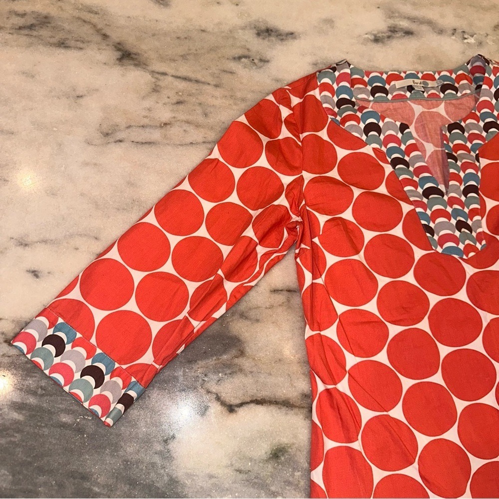 Boden‎ Size 6 Red Orange Mixed Pattern Polka Dot Women's Top Tunic - Picture 4 of 10
